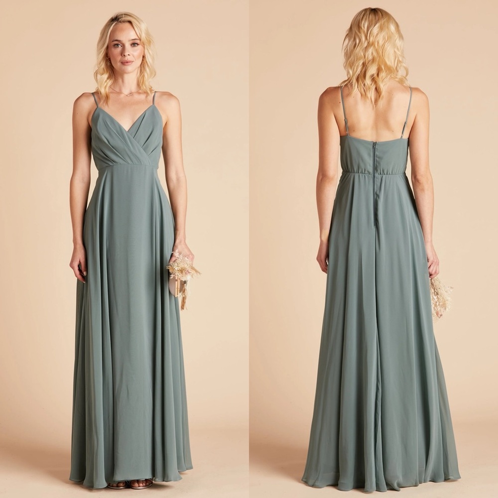 Birdy Grey Kaia Chiffon Sea Glass Formal Bridesmaid Maxi Dress NWT